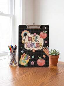 1pc Custom Teacher Clipboard,Personalized Name Pencil Shaped Clipboard,Cute Polka Dot Teacher Appreciation Gift,Rainbow Apple Crayon Pattern,Great For Classroom Office Use,Perfect For Teachers,Tutors Educators,Classroom Use,Lesson Planning - Multicolor - View 16