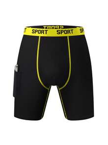 10pcs Men's Pure Black Long Leg Boxer Briefs, Side Pocket Design, Multi-Color SPORT Letter Print Waistband, Soft & Smooth, Daily Casual Underwear Set - Multicolor - View 7