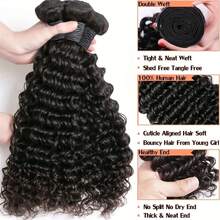BINF Deep Wave Bundles Human Hair Unprocessed Virgin Human Quick Weave Hair Full And Thick Virgin Hair Extensions Natural Color Bundles Double Weft - Natural Black - View 8