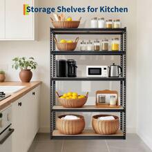 5-Tier Garage Storage Shelves For Kitchen Pantry Basement Bathroom Laundry Heavy Duty Metal Adjustable Shelving Unit Storage Shelving, 2500 LBS Capacity, 48" L X 24" W X 72" H - Black - View 2