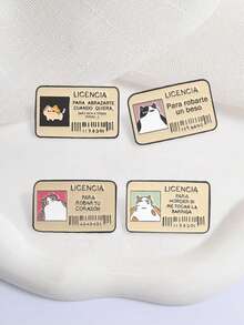 1Pc/Set "LICENCIA PARA ROBAR TU CORAZÓN" Cute Cat ID Badge Shaped Metal Enamel Brooch, Confession Style, Suitable For Decorating Canvas Bags, Clothes, Zippers - Multicolor - View 7