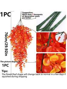 1pc Artificial Eucalyptus Wall Hanging Vine, Faux Hanging Plant, Suitable For Home, Garden, Wedding Indoor/Outdoor Decor, Autumn Decoration, Holiday Gift, Restaurant, Living Room, Bedroom, Party Decoration - Orange - View 3