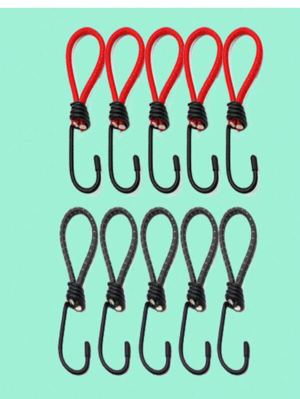 Confezione da 10 mini cordini elastici con ganci a S in metallo, cinghie multifunzionali per fissaggio di tende, teloni, biciclette, bagagli, teloni e attrezzatura da campeggio all'aperto