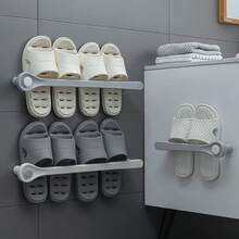 Estante para pantuflas de baño montado en la pared, estante para zapatos de baño montado en la pared, estante para zapatos sin taladro, estante de almacenamiento - Gris - Ver 8
