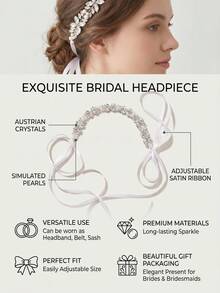 1 Peça Tiara de Casamento com Decoração de Folha de Cristal Brilhante, Tiara de Noiva Estilo Boêmio com Pérolas, Adequada para Aniversário, Baile de Formatura e Festa de Casamento - Prata - Visão 5