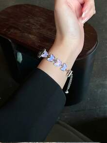 1pc Women's Summer Vacation Style Multi-Functional Shiny Butterfly Chain Watch Band, Compatible With Band 8 Pro/9 Pro, 8/8 NFC/9/9 NFC/10/10 NFC, Watch4/Watch5/Watch6 - Purple - View 11