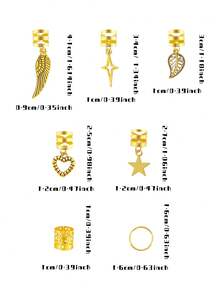 35件套混合金属太阳主题发圈套装，包含星星、树叶、心形等造型，适合女孩和女士发型装饰，波西米亚风格 - 金色 - 查看 9