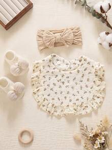 3PCS Baby Floral Bibs, Elastic Solid Color Nylon Headbands, Bow Decor Anti-Slip Short Socks, Cute Newborn Bibs & Headband Set - Multicolor - View 21