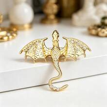 1 st fantasy-brosch i guldfärg med europeisk flygande drake, strassinlagd lapelpin, gotisk djurbrosh, scarfclip, smyckespresent för män och kvinnor - brosch - Visa 6