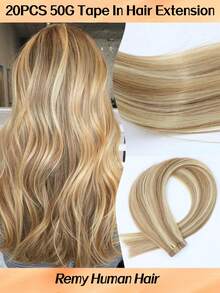 Jessie's Selection 20pcs/Pack 50g Tape In Hair Extensions Skin Weft Remy Silky Straight Seamless Invisible Tape Adhensive 150Grams 100% Human Hair Extensions For Volume Add Length Luxury Quality Affordable Cost Salon Quality(#12P613 Golden Brown Balayage Highlight) - S12/613 - 查看 1