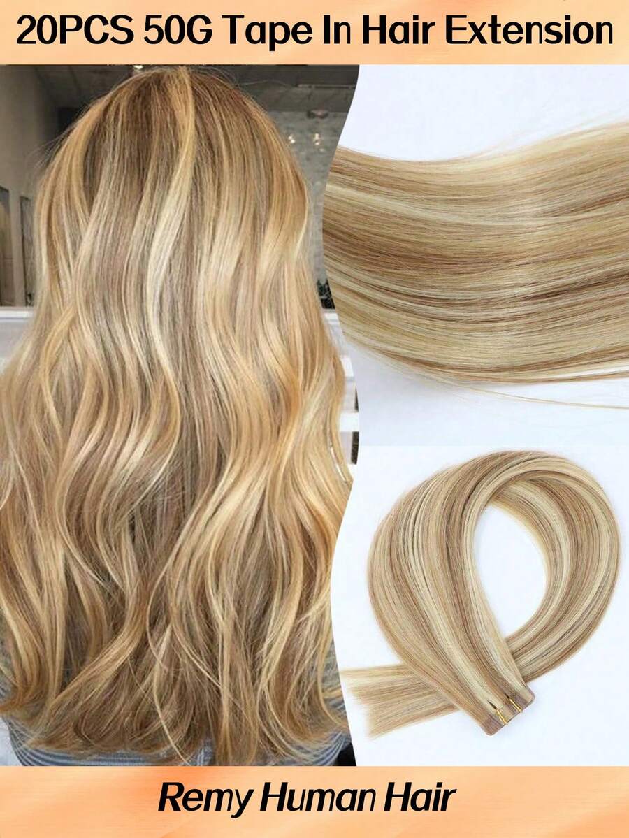 Jessie's Selection 20pcs/Pack 50g Tape In Hair Extensions Skin Weft Remy Silky Straight Seamless Invisible Tape Adhensive 150Grams 100% Human Hair Extensions For Volume Add Length Luxury Quality Affordable Cost Salon Quality(#12P613 Golden Brown Balayage Highlight) - S12/613 - 查看 1