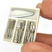 1:12 Scale Miniature Set, Knife Fork Spoon + Mini Storage Box Combination Model Ornament, Miniature Restaurant Decor, Kitchen Tableware, Cafe Arrangement, For Dollhouse Decoration, Kitchen Scene And DIY Miniature Landscape - Multicolor - View 10