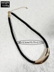 1pc/Cool Punk Style Black Handmade Braided Rope Curved Alloy Crescent Moon Adjustable Necklace, Eye-Catching Jewelry For Women's Street Y2K Outfit - 33045-nek-black-eP - View 11