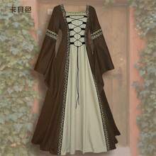 Long Dress With A Square Neckline, Long Flared Sleeves, And Lace-Up Detailing; Vintage Gothic Garment For Women; Slimming Effect - 綠色 - 查看 4