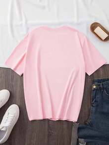 SHENDY VENDY Women's T-Shirt, 100% Cotton, Short Sleeves, Round Neck, Soft And Comfortable. Botanical Design With A Floral Crescent Moon, Natural And Elegant Style. - 粉色 - 查看 3