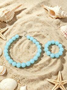 1 Set 2pcs European & American Bohemian Geometric Translucent Beaded Bracelet & Necklace Set For Women, Summer Beach Vacation - Handmade Beaded Bracelet Necklace Set - View 14
