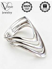 1pc S925 Sterling Silver Asymmetrical Multi-Layer Wave Ring, Essential For Daily Wear And Gifting, Comes With Gift Box - Silver - View 2