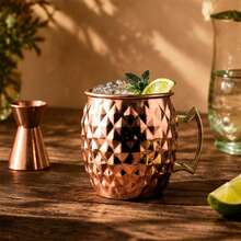 CINEYO 1 Stück / 2 Stücke / 4 Stücke 11,84 Unzen Reine Kupfer Diamant-Muster Hufeisen Tassen Kaffeetassen Hammer-Muster Moskau Hufeisen Tasse Kaltgetränk Kaffee Cocktail Tasse Metallgriff Geeignet für Bars, Partys, Vatertagsgeschenke, Tassen, Gläser Trinkwasserflasche - Verschiedenfarbig - Übersicht 10