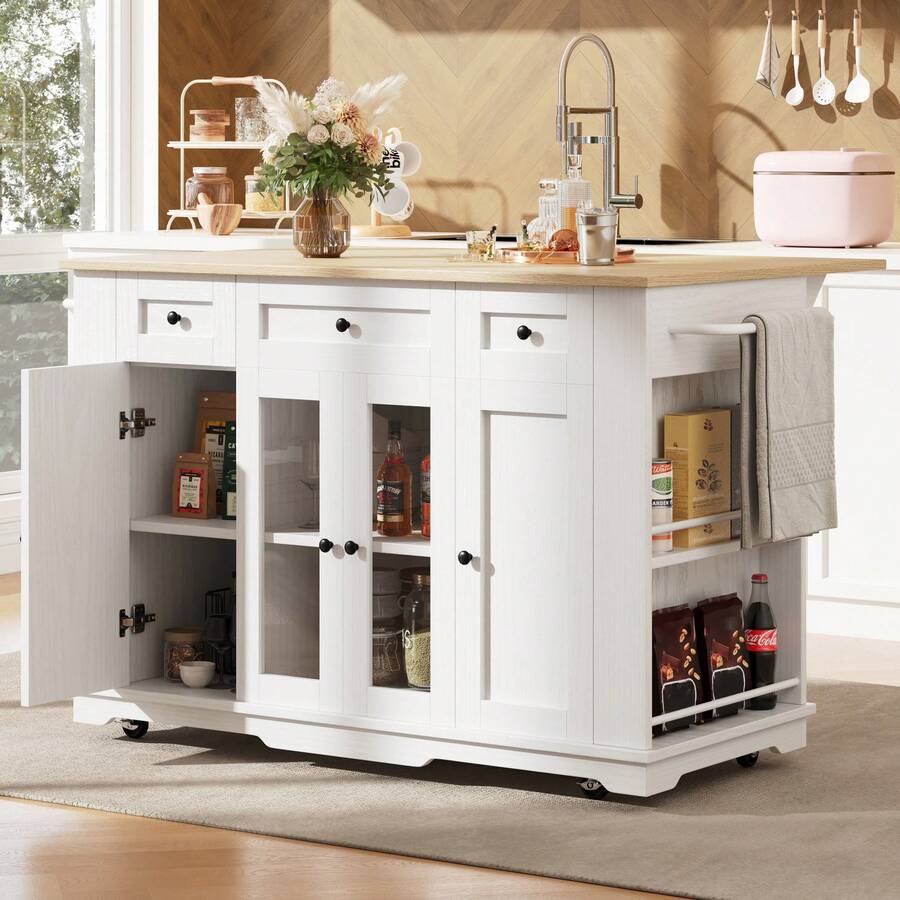 Kitchen,Island,,151.5x60x91.7cm - White - View 1