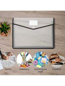 1 PC Large Capacity Document Bag, Thick And Transparent, With Button Closure, Suitable For A4 Size Document, Student Book And Exam Papers Organization - Multicolor - View 5