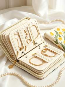 Floral Print Jewelry Storage Book 5 Pages, With Zipper, Portable Anti-Tangle, Suitable For Necklaces, Earrings, Rings, Travel And Home Use - Multicolor - View 13