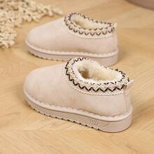 Children's Embroidered Trim Snow Boots, 3 Colors Warm Fleece Lining Slip-On Ankle Boots, Non-Slip Soft Sole Winter Cold Weather Boots - White - View 5