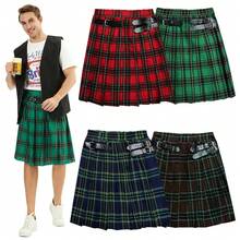 Men's Pleated Skirt For Halloween, Scottish National Costume, Short Skirt, Stage Outfit - 4615黑色馬甲 - 查看 2