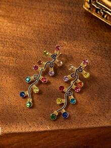 1 Paar bunte Strass-Ohrringe in Weihnachtsbaum-Form, Damen Dopamin-Farben Mode-Reben-Ohrringe, geeignet für Hochzeit/Party/Sommer-Strandurlaub, exquisites Feiertagsgeschenk für Jahrestag/Weihnachten - bunt - Übersicht 3