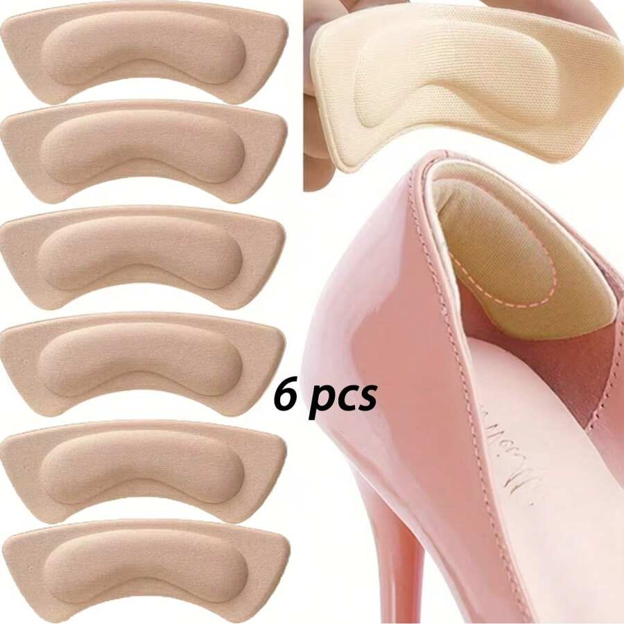 QKC 6pcs Women's Soft Comfortable High Heel Anti-Friction Heel Pads, Effective Anti-Slip Heel Grips - Beige - View 1