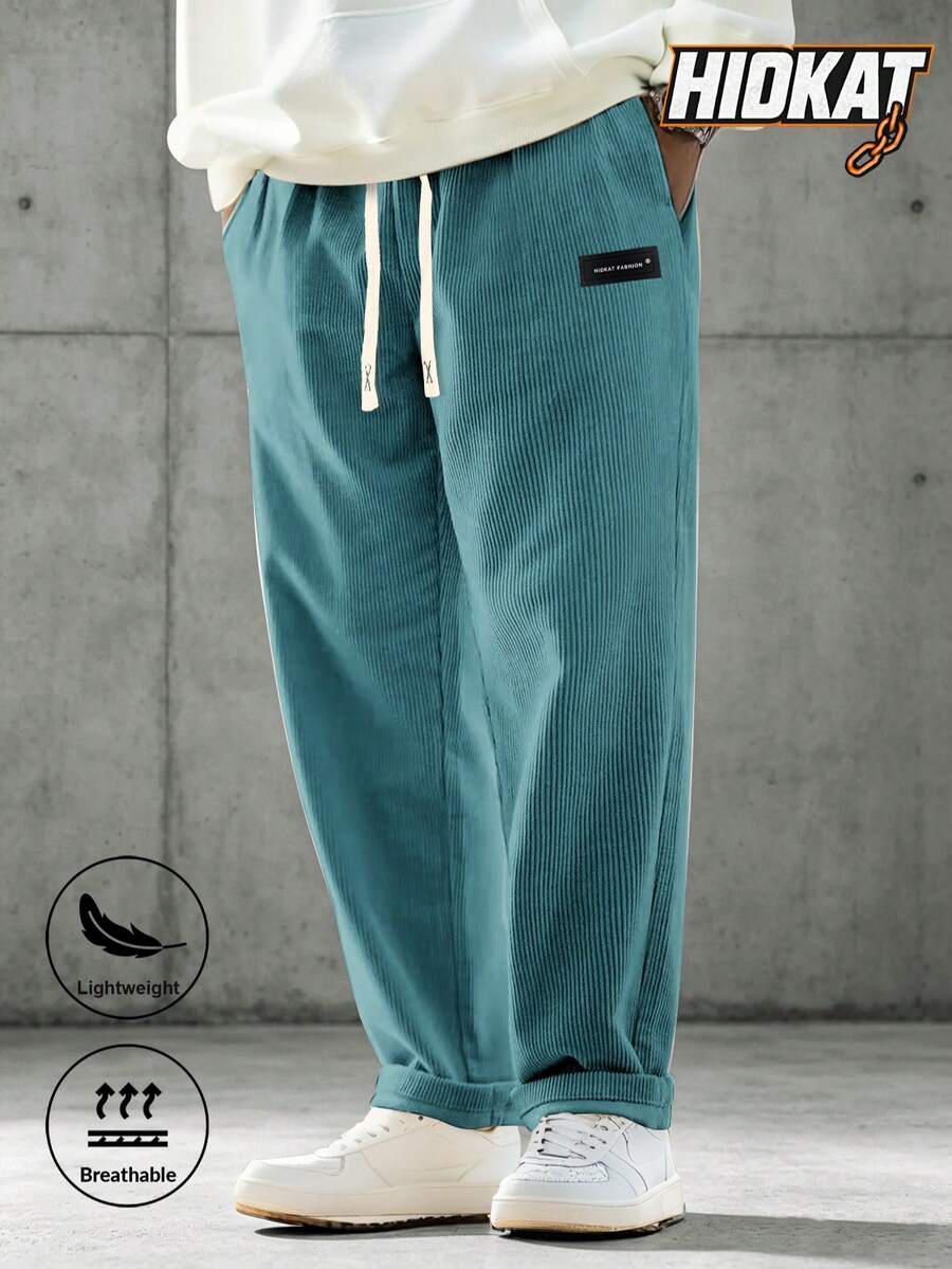 Men's Casual Solid Color Corduroy Pants With Drawstring Pockets, Breathable And Comfortable, Suitable For Daily Activities, Spring/Autumn