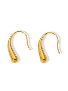 MECYLIFE 1 Pair Women's Simple Stainless Steel Water Drop Earrings, Everyday Wear Jewelry - Yellow Gold - View 2