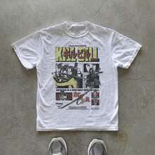 Camiseta Gráfica con Estampado de Póster Samurái Cuello Redondo Básica Moda Juvenil Estilo Vintage Rock Urbano Y2K Urbana Alternativo - Blanco - Ver 1