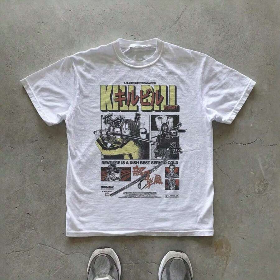 Camiseta Gráfica con Estampado de Póster Samurái Cuello Redondo Básica Moda Juvenil Estilo Vintage Rock Urbano Y2K Urbana Alternativo - Blanco - Ver 1