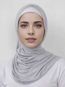 1 Piece Of Solid Color Soft Jersey Hijab, Pure Long Scarf For Women. - 淺灰色 - 查看 1