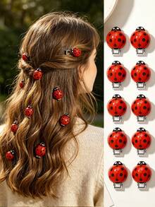 10pcs/20pcs Ladybug Hair Clips, Red Hair Clips, Animal Shaped HairClips, Suitable For Girl, Insect Hair Clips, Back To School HairAccessoriesno - Multicolor - View 9