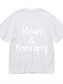 Jesus And Therapy Christian Humor For Christian T-Shirt For Women Men Cotton Short Sleeve Crew Neck Graphic Top Tee - 白色 - 查看 1