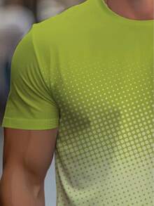 Camiseta de manga corta para hombre en verde degradado - Camiseta ligera y transpirable de poliéster con cuello redondo y mezcla degradada ombre, adecuada para ropa de calle, estilo urbano, - Negro - Ver 4