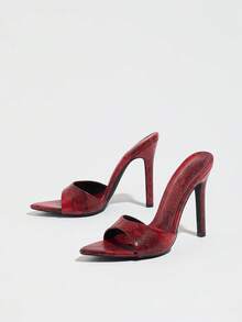 Women's High Heel Spring/Summer Night Party Outdoor Fashion High-End Banquet Pointed Toe Fabric Thin High Heel Charming Shiny Python Print Fashion Exhibition High-Quality Snake Skin Texture Fabric Mule Sexy Waist Design Wide Upper Elegant Glamorous Outdoor Wear Burgundy Women's Shoes Runway Show Casual Home Outdoor Shopping Travel Avant-Garde Slippers Fashion Popular Women's Valentine's Day High Heels Ball Party Women's Shoes - Burgundy - View 7