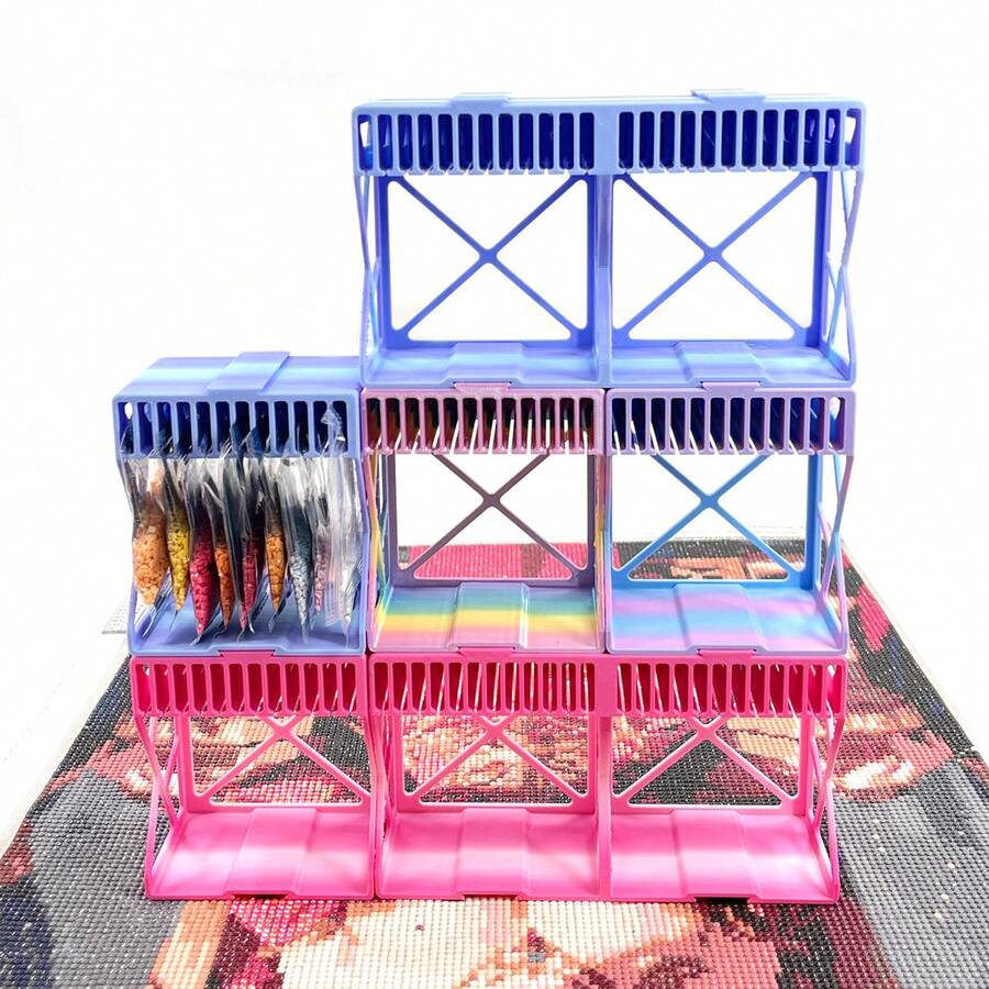 Gradient Color Interlocking Diamond Painting Drill Storage Rack, Multi-Compartment Storage Box For Diamond Painting Drill Bags And Tools - A - View 1