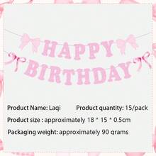 Dieses 46 Stücke Party-Dekorationsset hat ein rosa Schleifen-Thema, einschließlich 15 Wimpelbanner, 6 Flaggen, 24 kleine Picks und 1 großer Pick. Es ist perfekt für Mädchen-Geburtstagspartys, Fotohintergründe und kann auch als Geschenke und Dekorationen verwendet werden. - B - Übersicht 9