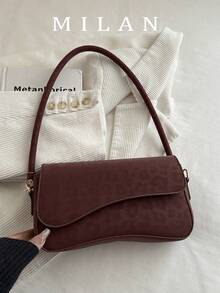 Bolso de Hombro Elegante, Minimalista, Vintage, con Solapa Asimétrica y Estampado de Leopardo a la Moda - Burdeos - Ver 2
