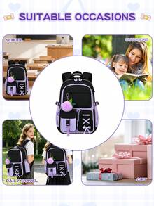 Girls Student Backpack, Student Bag, 15-Inch Laptop Backpack, Outdoor Camping Travel Bag, Smooth Zipper Backpack, Daily Use For Teenagers, Suitable For Teenagers - Blue - View 9