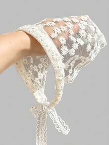 1件女款百搭度假田園風新款刺繡蕾絲飾邊三角髮箍 - 白色 - 查看 4