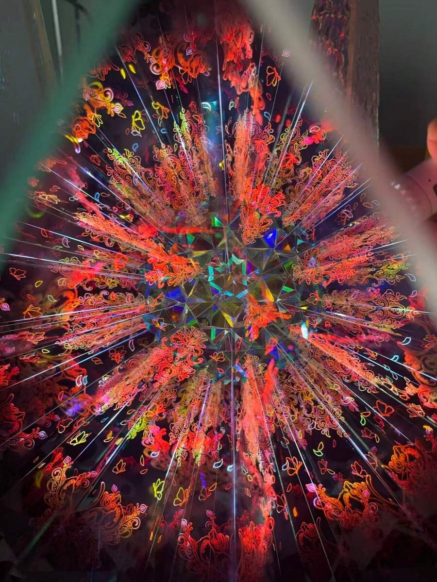 手工製「鏡中蝴蝶」伯利恆之星錐形萬花筒 生日禮物 紓壓玩具 新奇玩具 - 彩色 - 查看 1