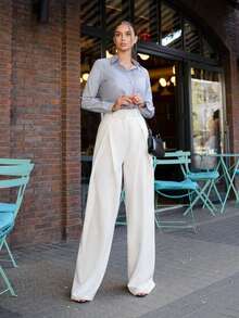 Ins Hot-Selling Casual White High-Waist Wide-Leg Suit Pants, Loose Hip-Covering Floor-Length Casual Trousers - White - View 6