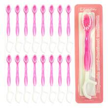 30 piezas/20 piezas/10 piezas/5 piezas/Set Cepillo de dientes desechable mini para viaje, Cepillo de dientes 5 en 1 con pasta pre-aplicada + hilo dental + palillo + raspador de lengua, Cepillo de dientes portátil con pasta pre-aplicada para viaje, Diseño compacto adecuado para viaje, trabajo y uso diario - Rosa (Estilo A) - Ver 3