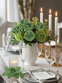 1/22/30pcs Artificial Green Foam Roses With Stems, Suitable For DIY Wedding Bouquets, Bridal Party, Table Centerpieces, Home Decor (No Packaging Box, OPP Bag Only). Summer, Holiday, Rose, Art, Bouquet Flowers - Multicolor - View 5