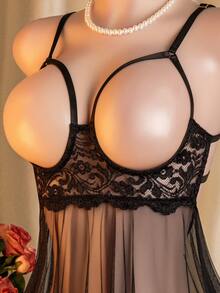 Sexy Lingerie, Hollow Out Dress, 2pcs Set: Dress + G-String, Women's Intimate Apparel And Sexy Dress - Black - View 5