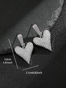 2pcs European And American Luxury Micro-Inlaid Zirconia Heart Stud Earrings, Fashionable Versatile Elegant Jewelry Suitable For Women's Party, Gathering And Commute Wear - Multicolor - View 5