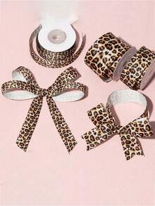 1 Roll 5 Yards Leopard Print Ribbon, Jungle Hunting Pattern, Suitable For Gift Wrapping, DIY Crafts, Hair Bows, Party Decoration, Wreaths, Perfect For Jungle Theme Birthday, Hunting Theme Party, Bachelor Party, Graduation Ceremony - Multicolor - View 2